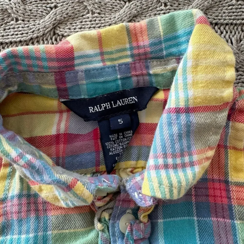 Ralph Lauren Pastel Plaid Ruffled Button Down ~ 5